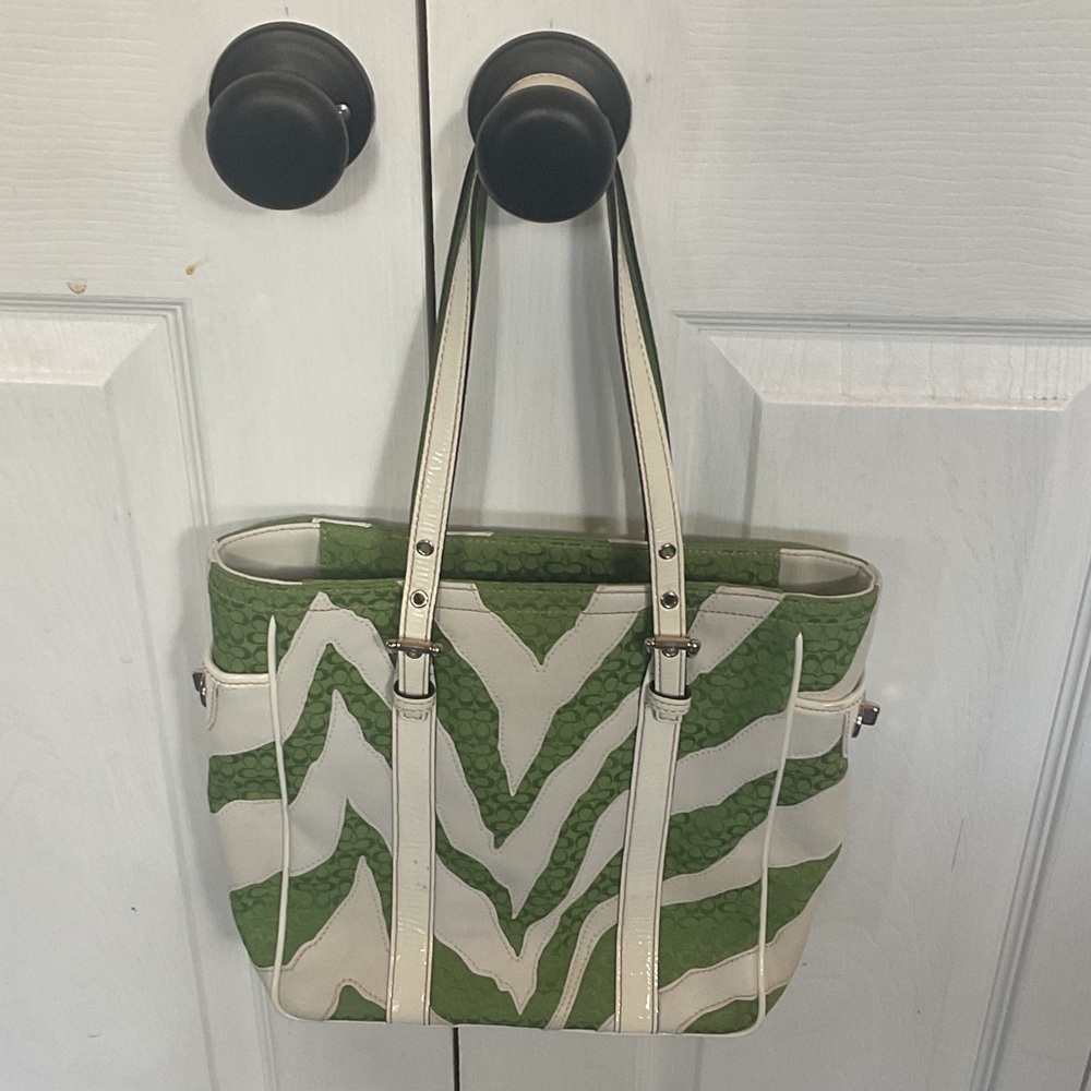 Coach Green and Cream Tote Bag